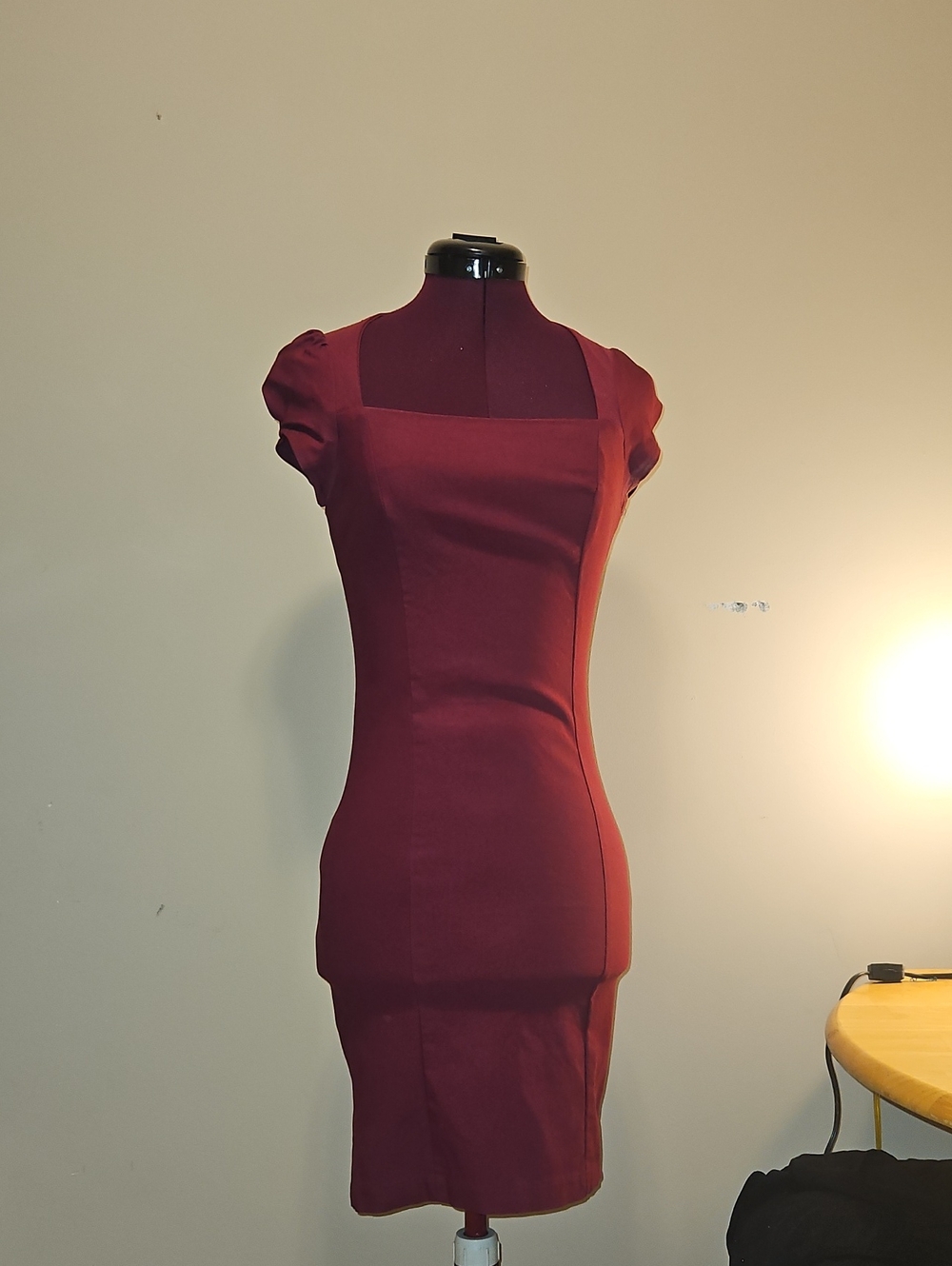 Wine Coloured Square-Neck Midi Dress